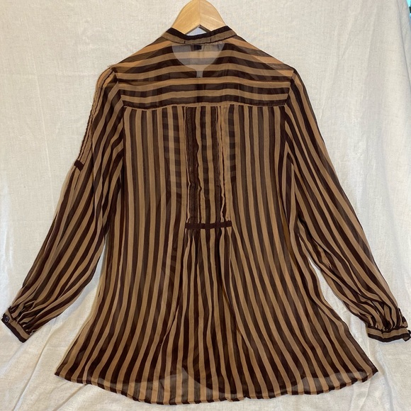 Vintage Flowy Sheer Brown Striped Tunic - Picture 2 of 5